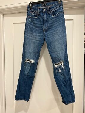 Abercrombie & Fitch Women's Distressed Straight Leg Jeans - Blue